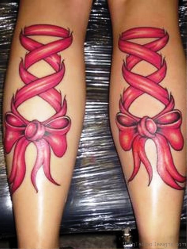 Pink Corset Tattoos On Both Legs