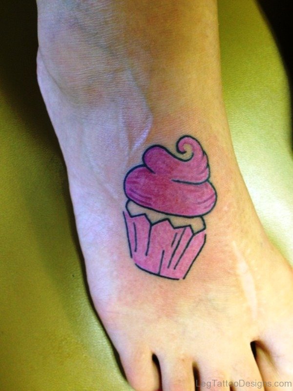 Pink Cupcake Tattoo On Foot