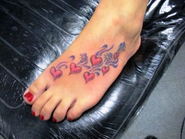 Pink Hearts Tattoo Design On Foot