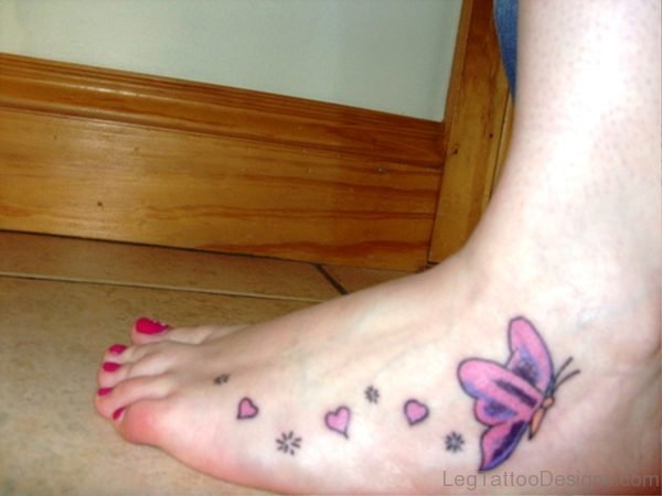 Pink Hearts With Butterfly Tattoo