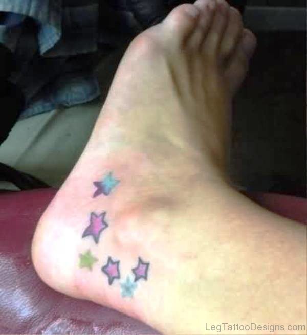 Pink Star Tattoo On Ankle