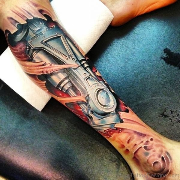 Piston Tattoo On Calf