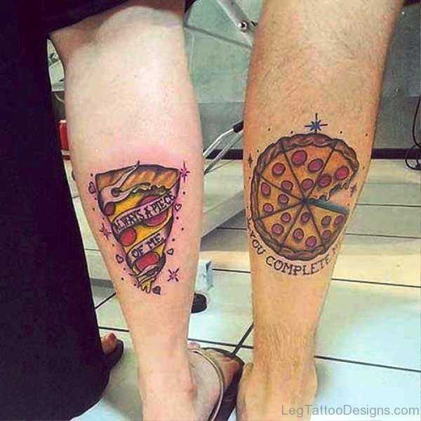 Pizza Tattoos On Both Calf