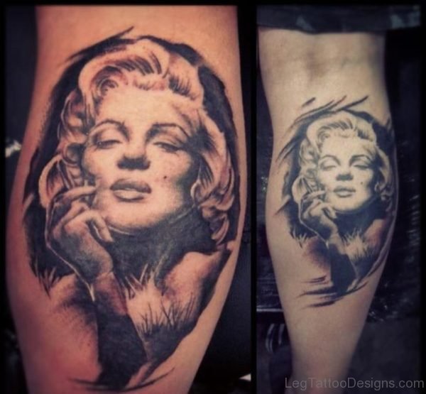 Portrait Tattoo On Right Leg