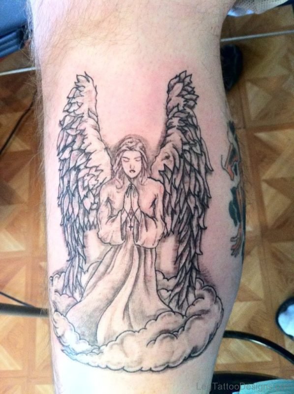 Praying Angel Tattoo On Leg