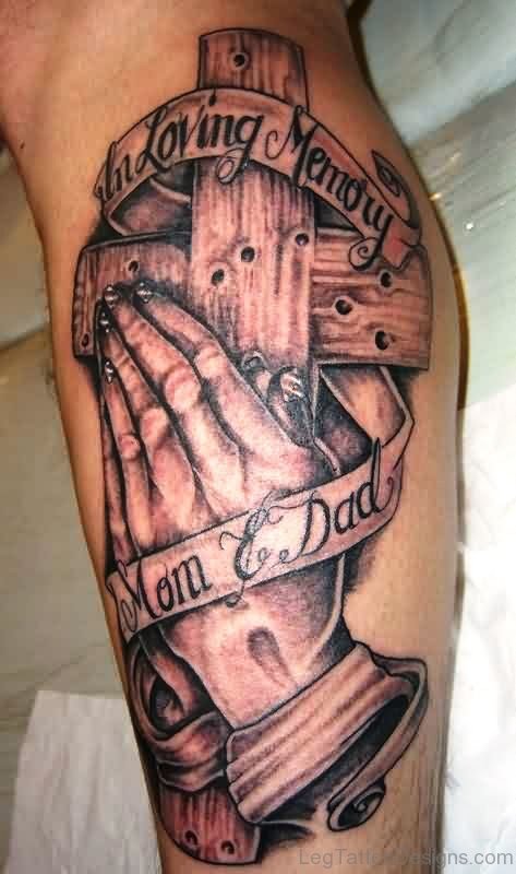 Praying Hands And Cross Tattoo