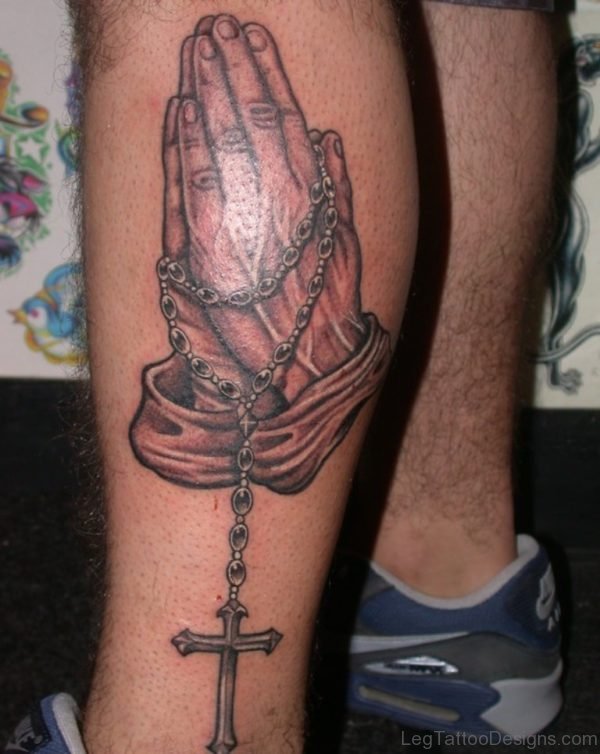 Praying Hands Tattoo On Leg