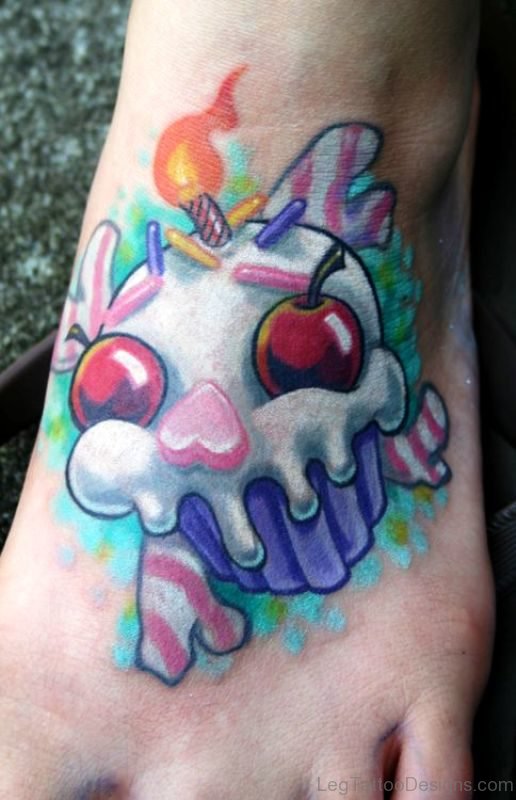 Pretty Cupcake Tattoo On Foot