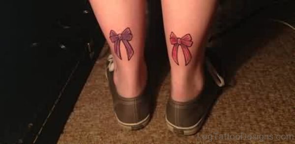 Purple And Red Bow Ankle Tattoo
