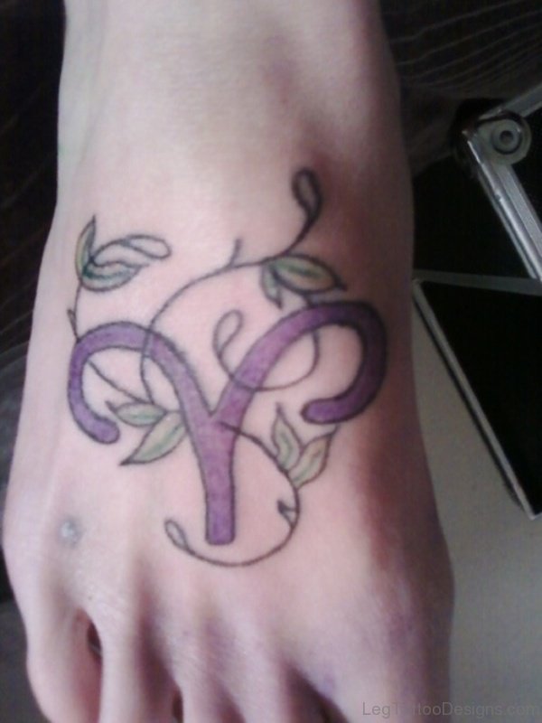 Purple Aries Tattoo On Foot