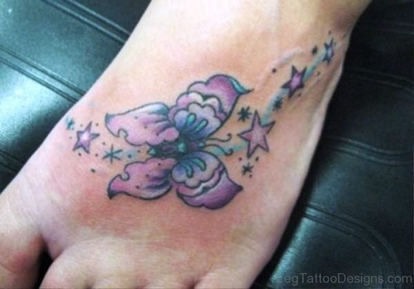 Purple Butterfly Tattoo With Stars