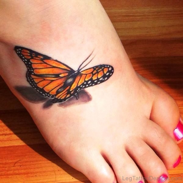 Realistic 3D Butterly Tattoo On Foot