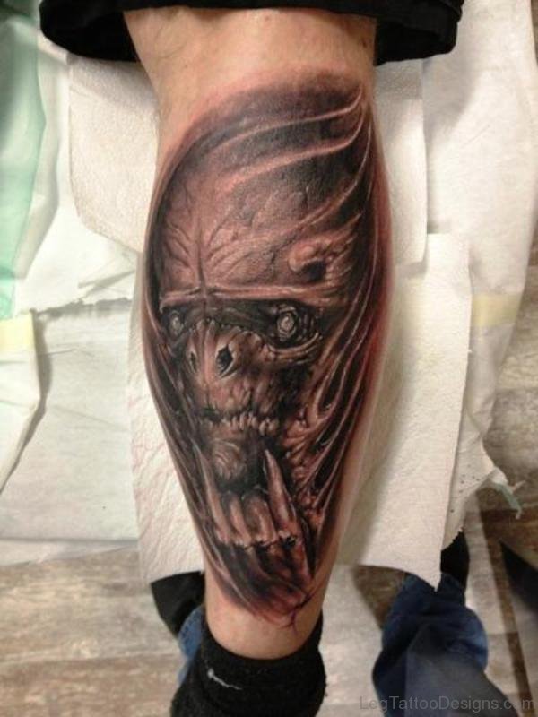 Realistic Evil Tattoo On Leg