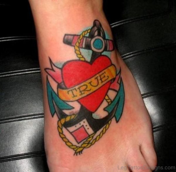 Red Anchor Foot Tattoo