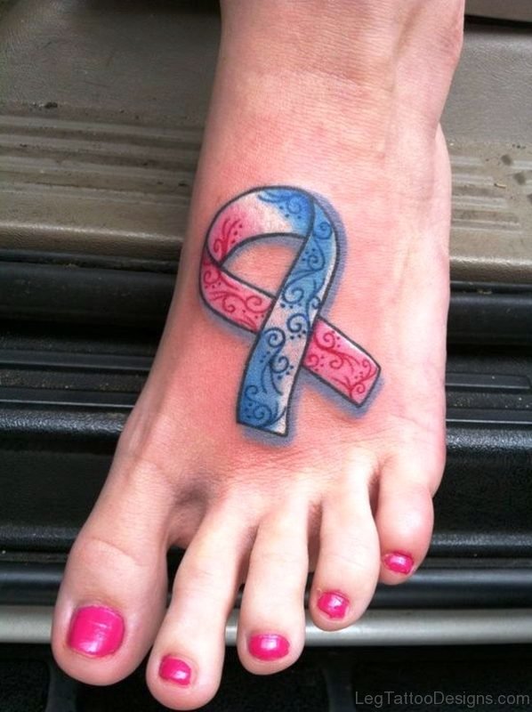 Red And Blue Color Cancer Tattoo