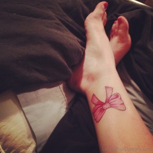 Red Bow Tattoo On Foot 1