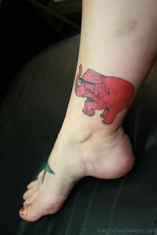 Red Elephant Tattoo On Leg