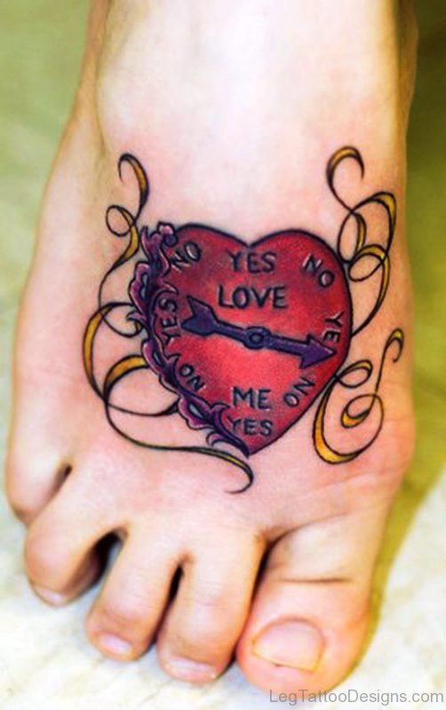 Red Heart Arrow Tattoo On Foot