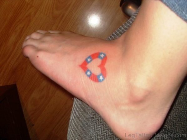 Red Heart Blue Stars Tattoo On Foot