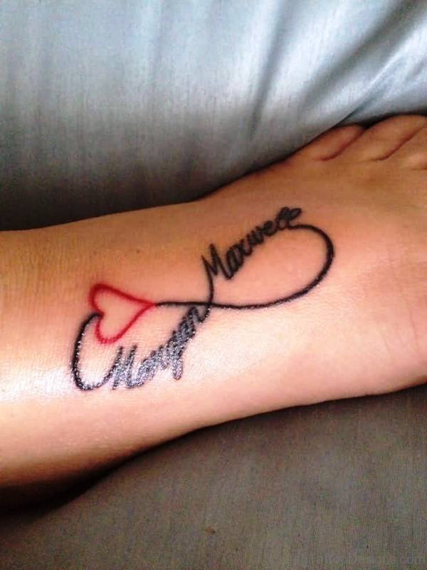 Red Heart Infinity Heart Tattoo On Foot