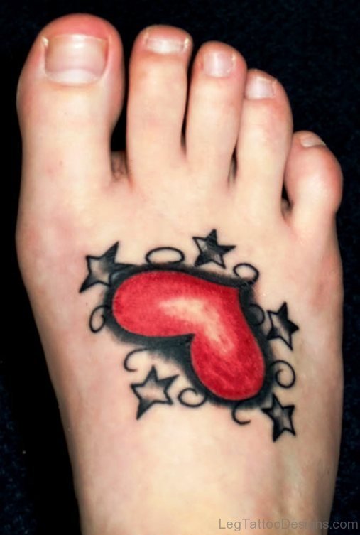 Red Heart With Black Hearts Tattoo