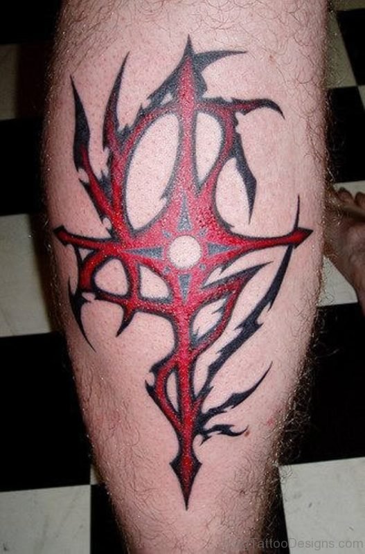 Red Ink Cross Tattoo