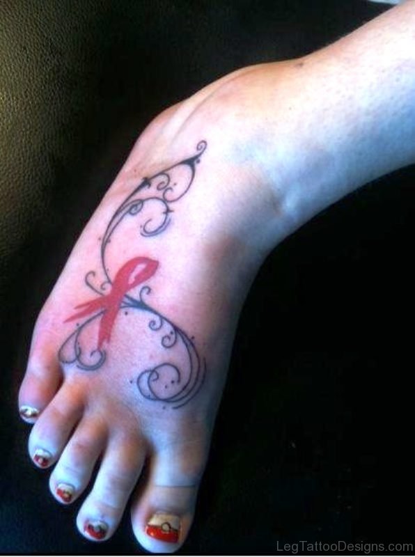 Red Ribbon With Amazing Design Tattoo