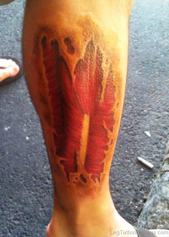 Red Tattoo On Calf
