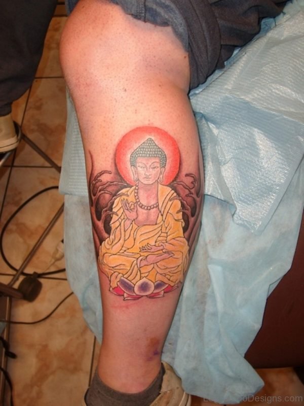 Religious Buddha Tattoo On Leg