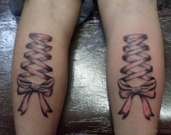 Ribbon Bow Tattoo On Leg