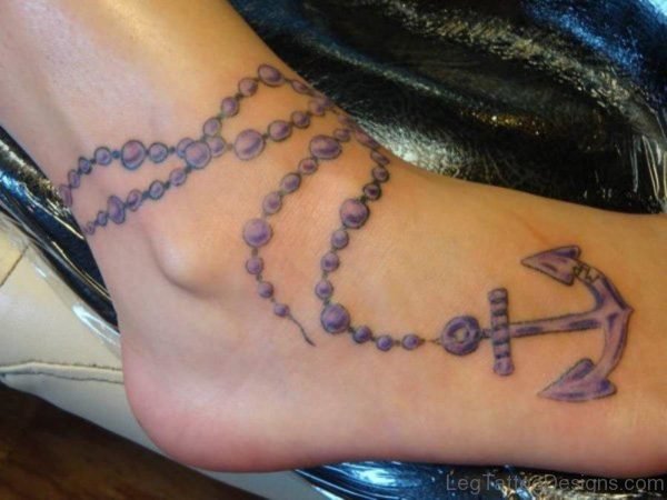 Rosery Anchor Tattoo On Foot