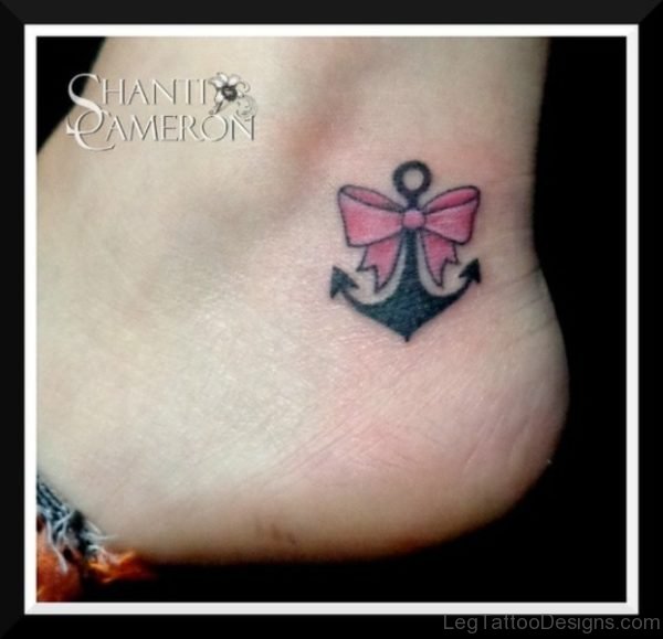 Simple Anchor Bow Tattoo On Ankle