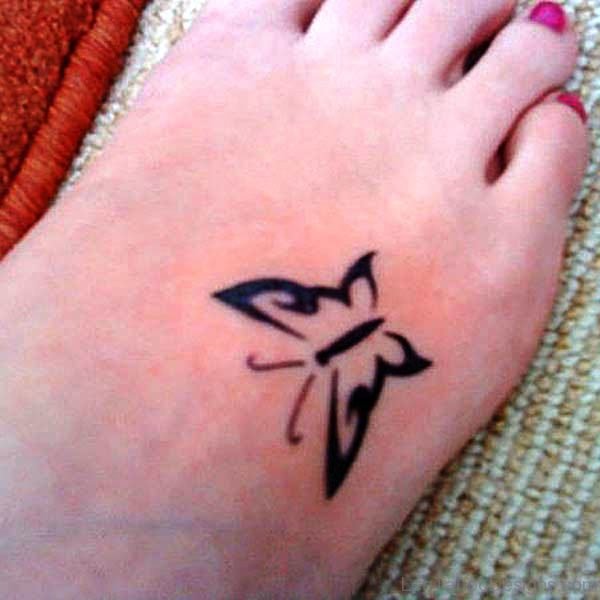 Simple Black Butterfly Tattoo On Foot