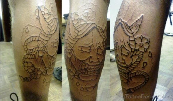 Simple Black Outline Evil Tattoo On Leg