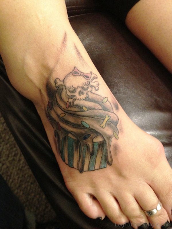 Skull And Cupcake Tattoo On Foot