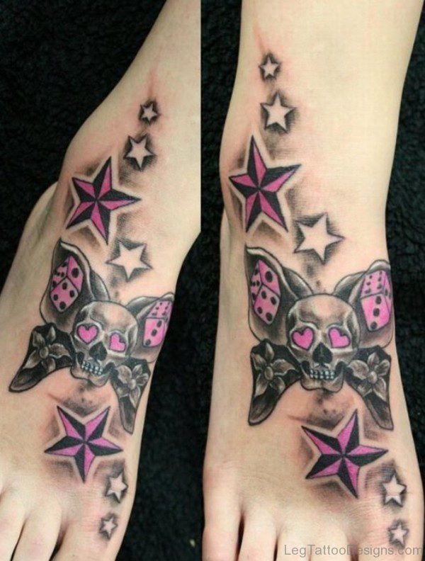 Skull And Star Tattoo On Foot