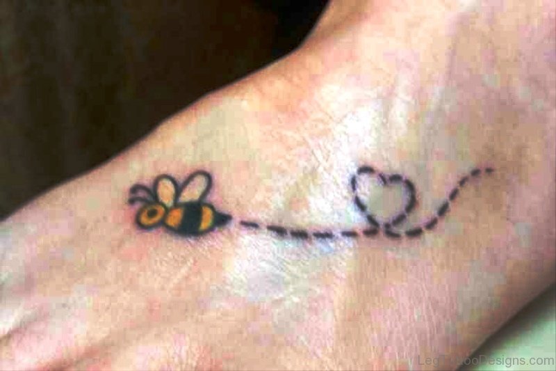 Small Bee Tattoo On Foot