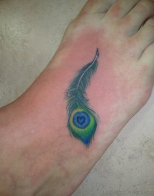 Small Peacock Feather Tattoo On Foot