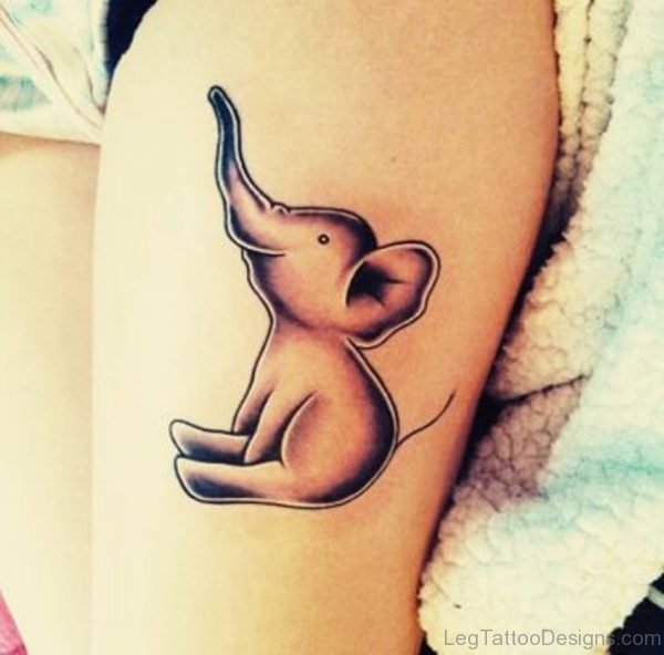 Small Sitting Elephant Tattoo On Thigh