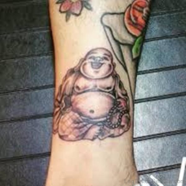 Smiling Buddha Tattoo on Leg