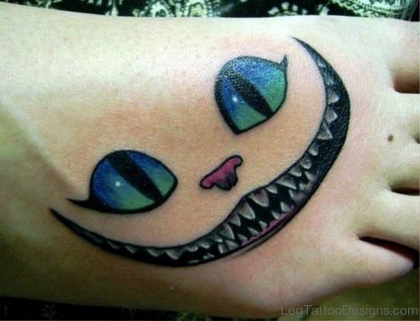 Smiling Cat Tattoo On Foot