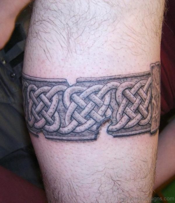 Solid Celtic Band Tattoo On Leg Calf
