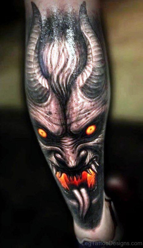 Spooky Evil Tattoo On Leg