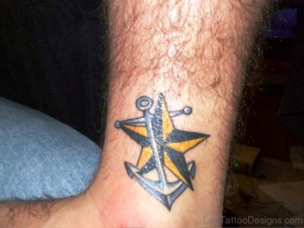 Star Anchor Tattoo On Ankle 1