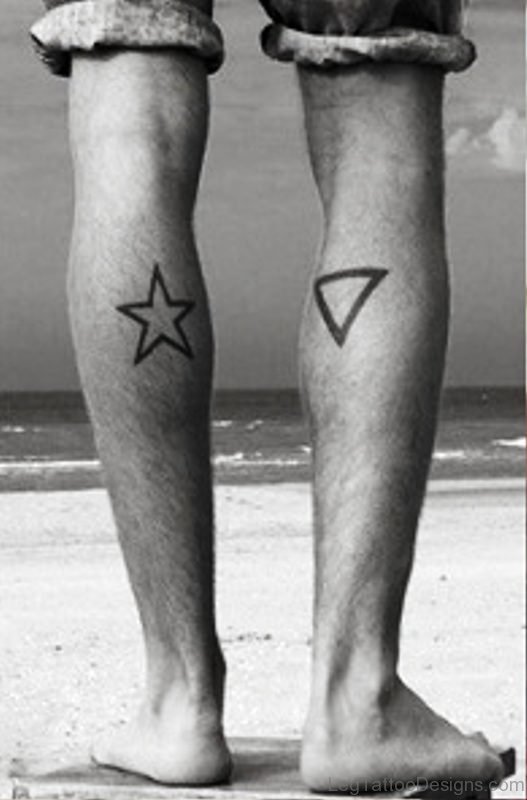 Star And Triangle Tattoo Design On Calf