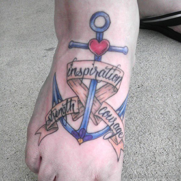 Strength Anchor Foot Tattoo