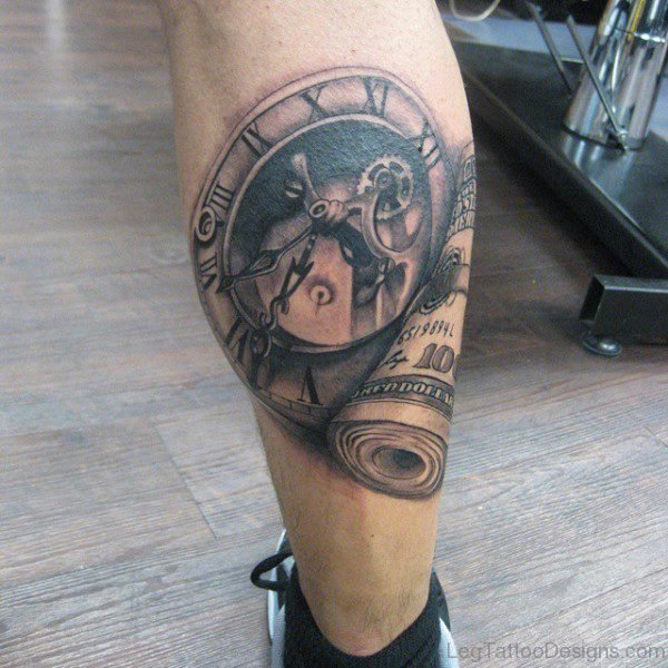 Stunning Clock Leg Tattoo