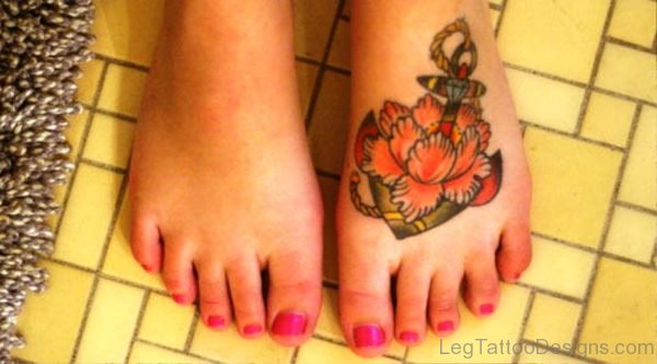 Stunning Colorful Anchor Tattoo On Foot