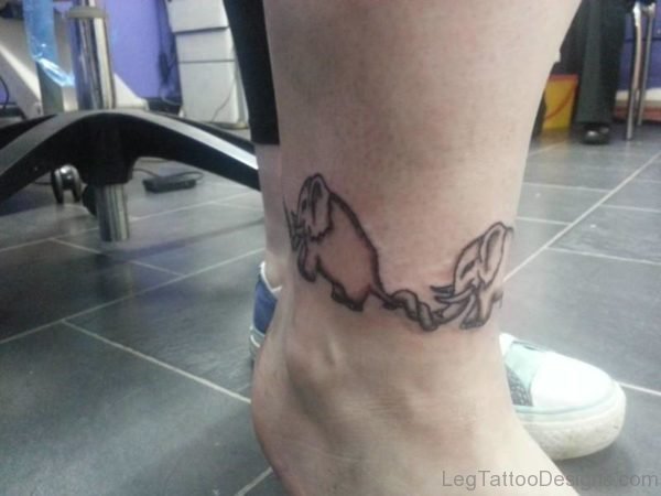 Stylish Two Elephant Tattoo On Leg