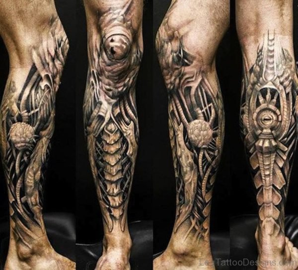 Superb Biomechanical Tattoo On Leg